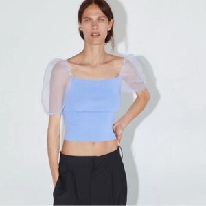 Zara knit top with organza puffy sleeves